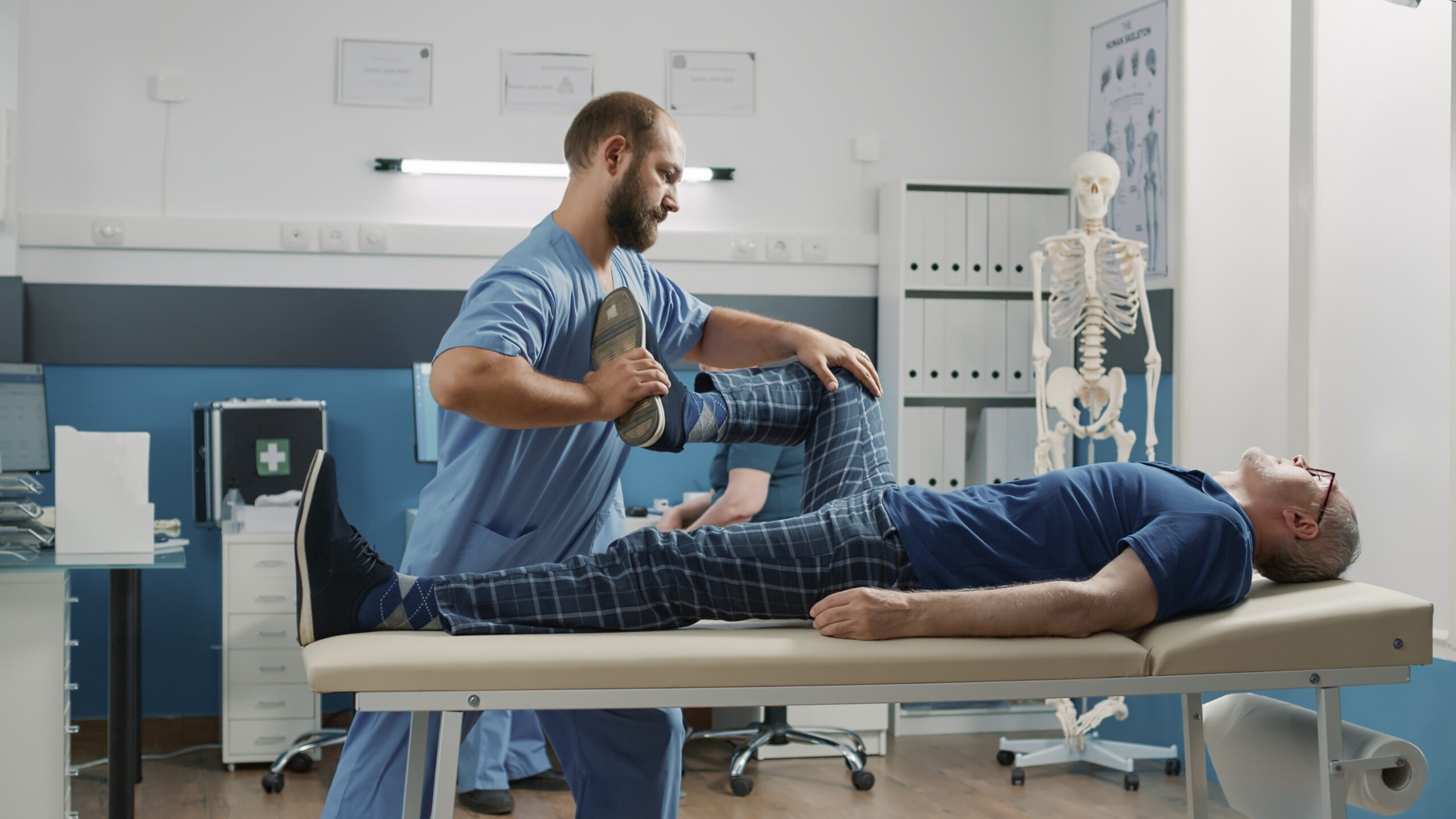 Physical therapy being done on lower body to improve performance 