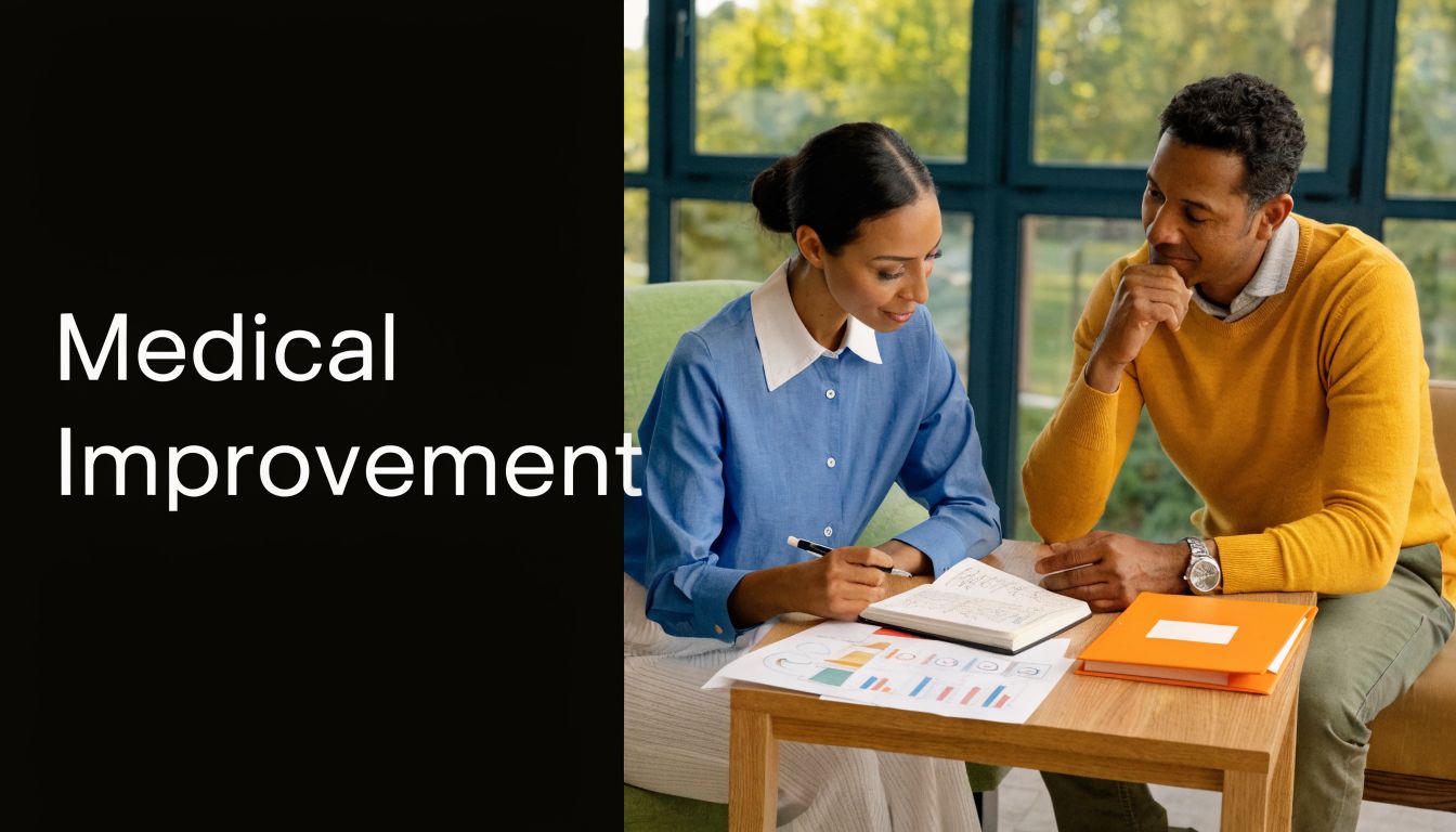 A professional woman and man collaborating over documents and medical charts at an office desk.