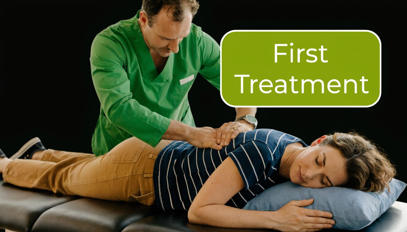 A professional chiropractor performing an adjustment on a patient lying on a treatment table during their session.