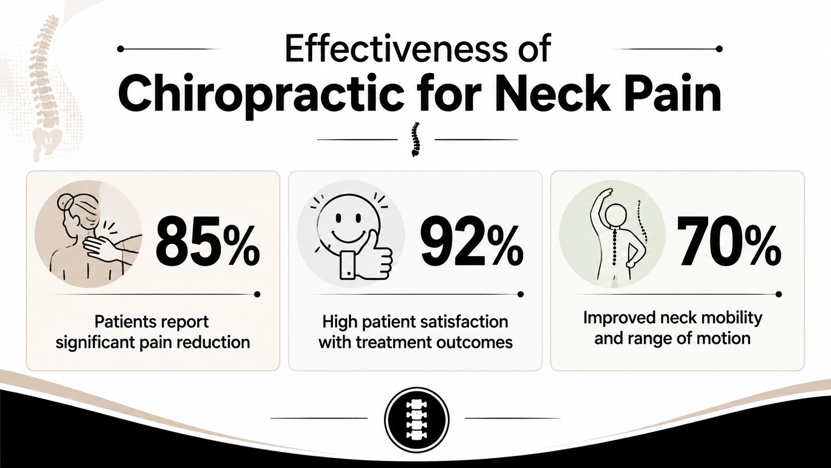 An infographic showing the high effectiveness rates of chiropractic care for patients suffering from neck pain.