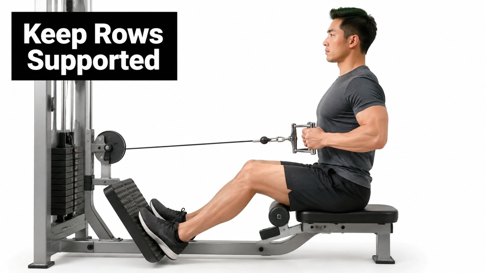 A man performing a seated cable row exercise on gym equipment to strengthen his back muscles.